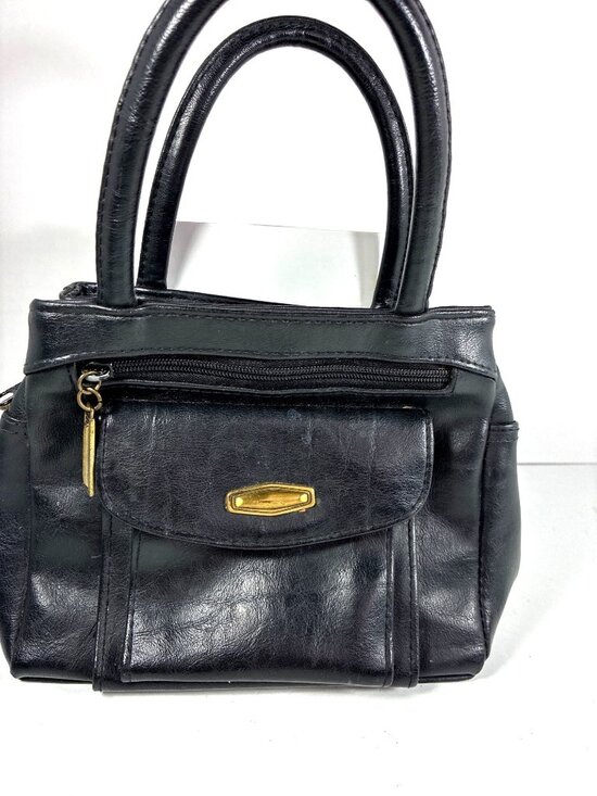 unbranded Handbags - Vintage Black Leather Organizer Handbag 8 Pocket Top Handle Purse Classic Grandm